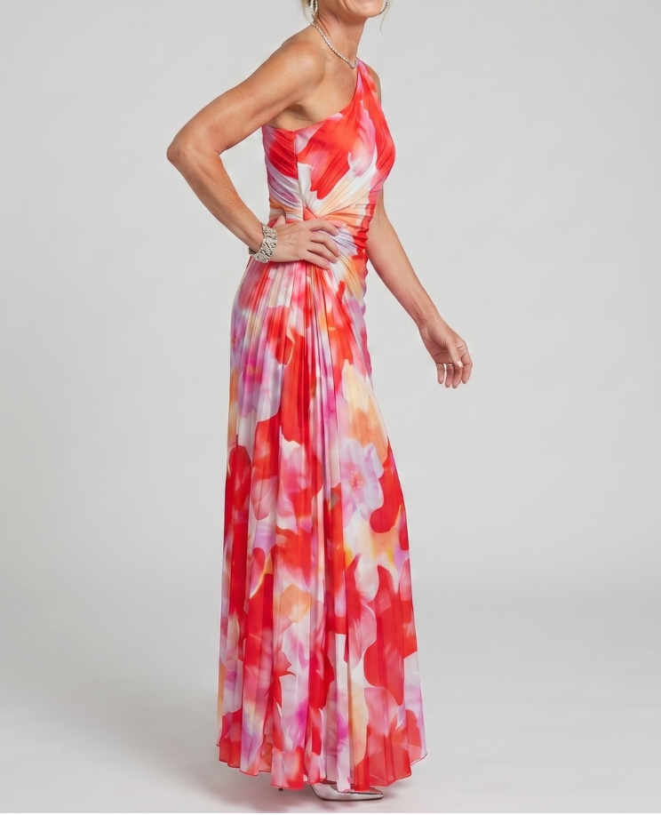 Taya | One Shoulder Pleated Bodice Midi Dress