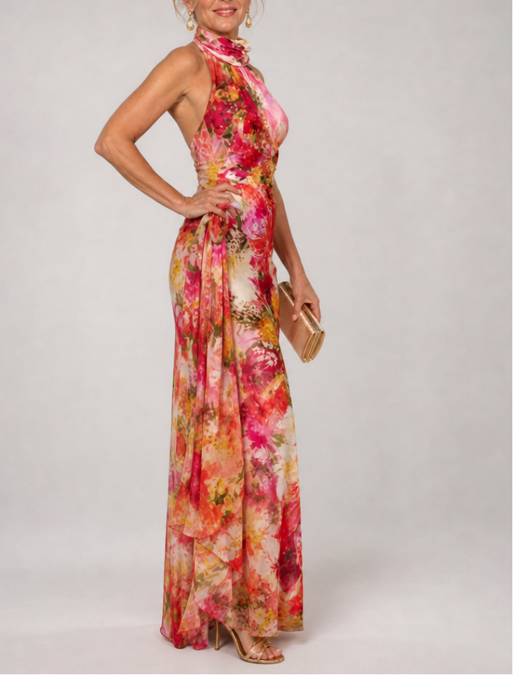 Elisabetta | Halter Neck Floral Print Maxi Dress