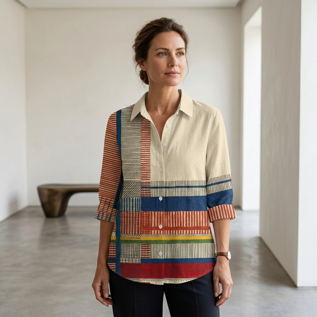 Freyja | Colorblock Striped Button Blouse