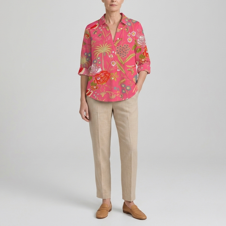 Floriana | Tropical Print V-Neck Blouse