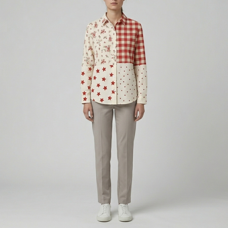 Elise | Patchwork Button Front Blouse