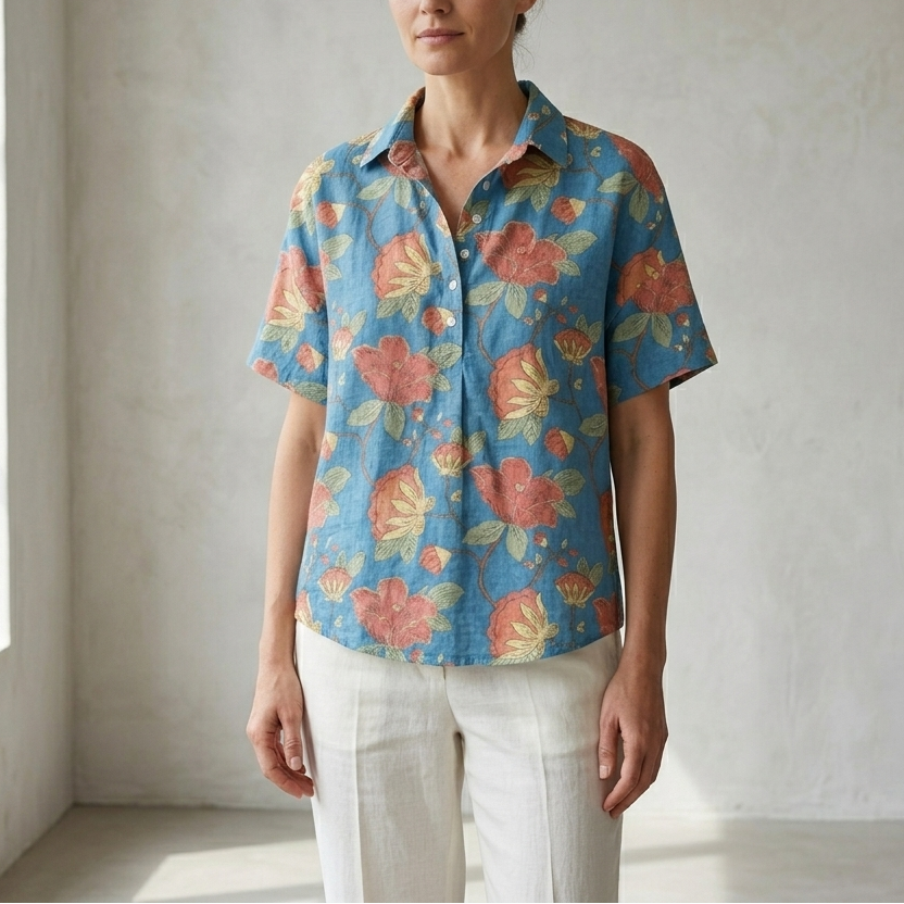 Lynaa | Floral V-Neck Button Blouse