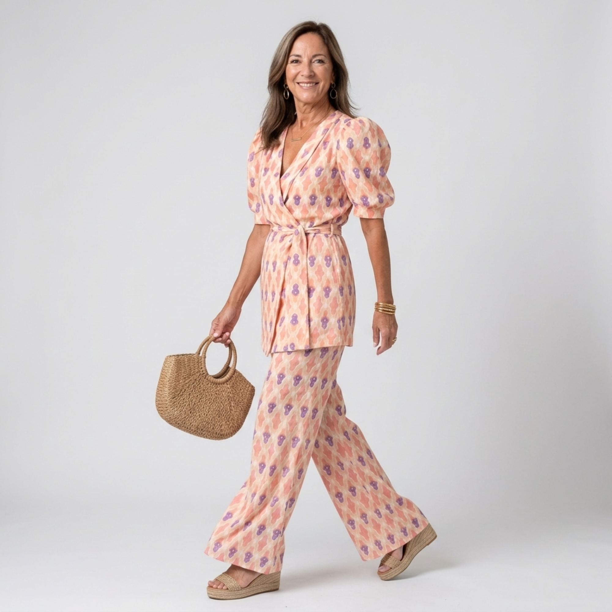 Elane | Printed Wrap Blouse And Flared Pants Set