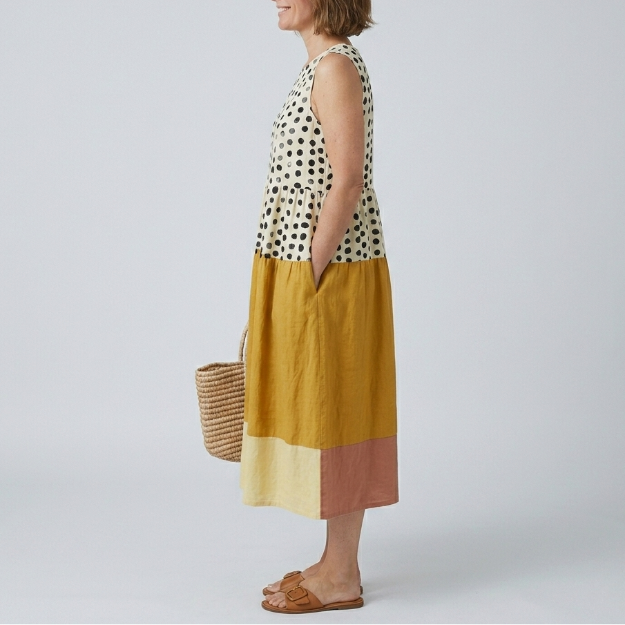 Leah | Polka Colorblock Midi Dress