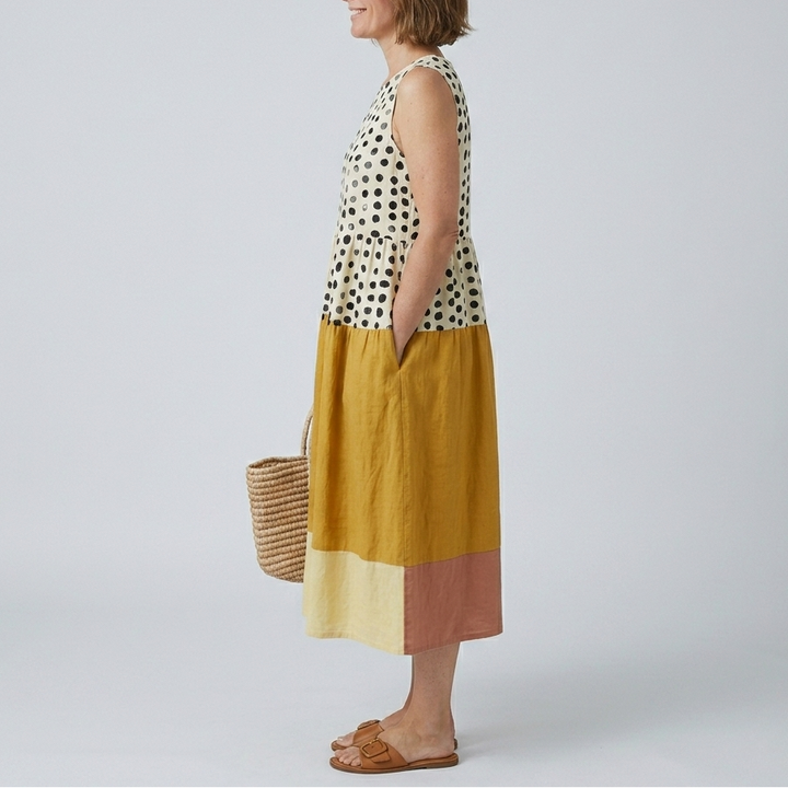 Leah | Polka Colorblock Midi Dress
