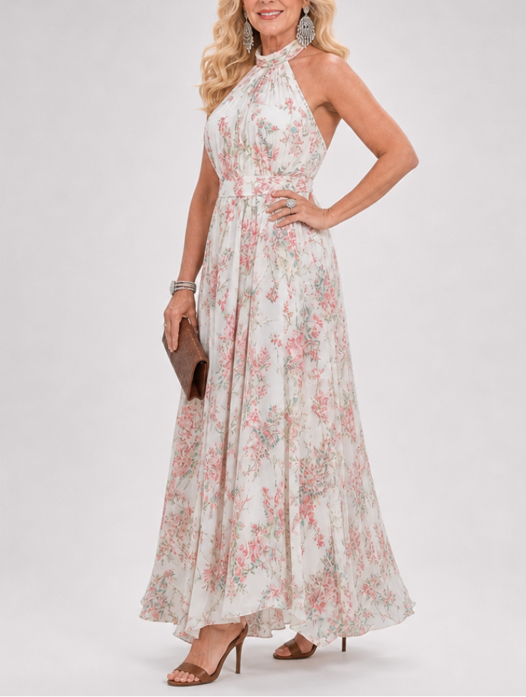 Guinevere | Floral Print Flowing Skirt Midi Dress