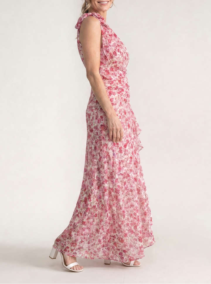 Ikele | Ditsy Floral One Shoulder Ruffle Hem Midi Dress