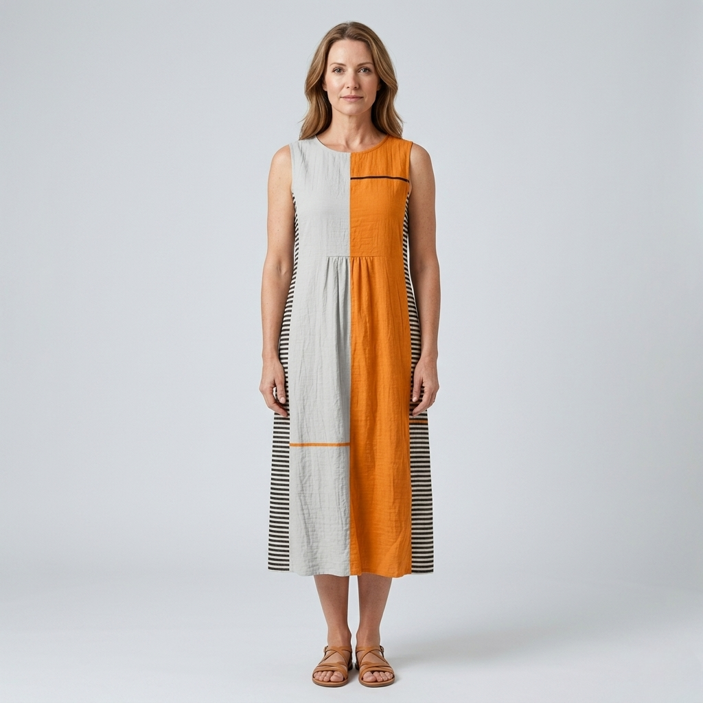 May | Striped Colorblock Midi Dress