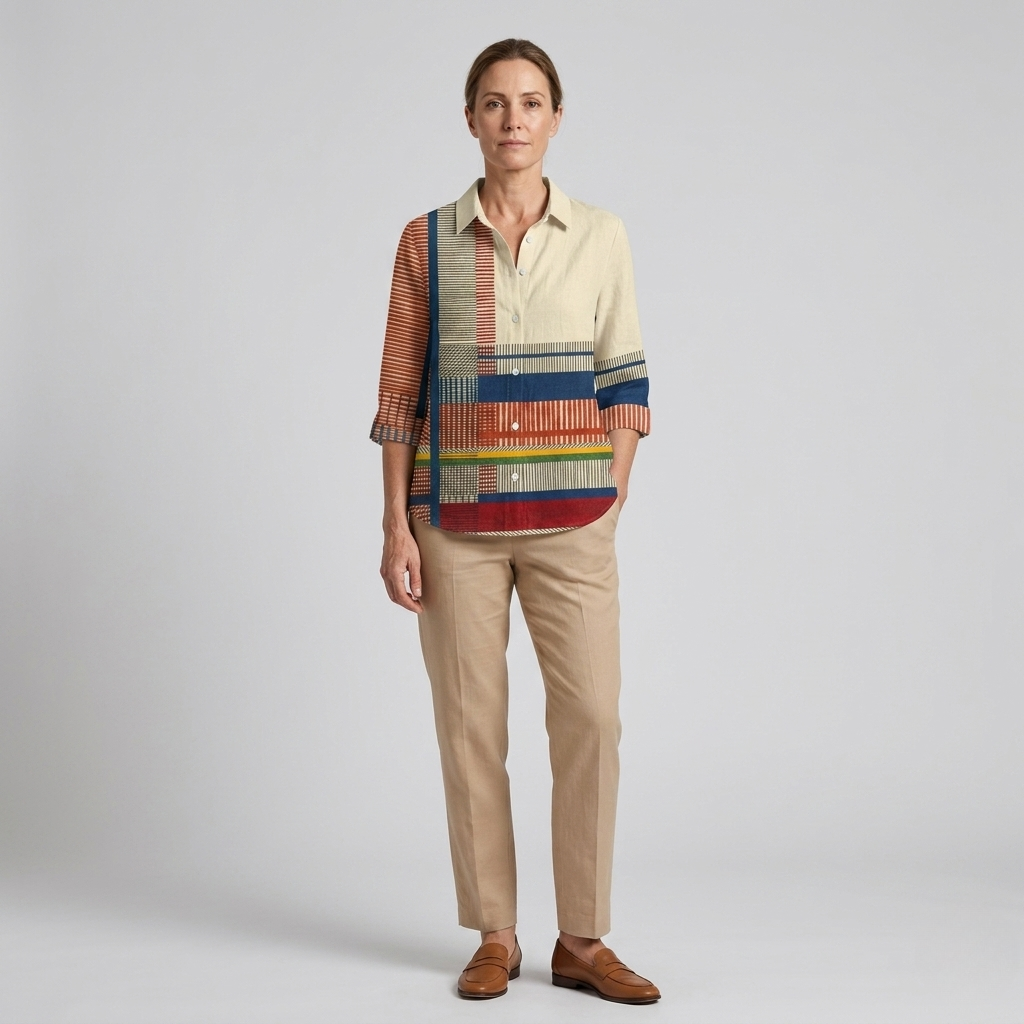 Freyja | Colorblock Striped Button Blouse