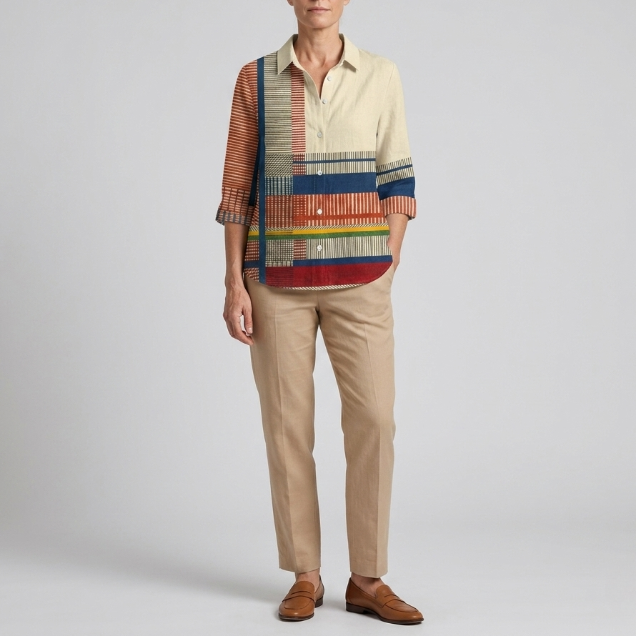 Freyja | Colorblock Striped Button Blouse