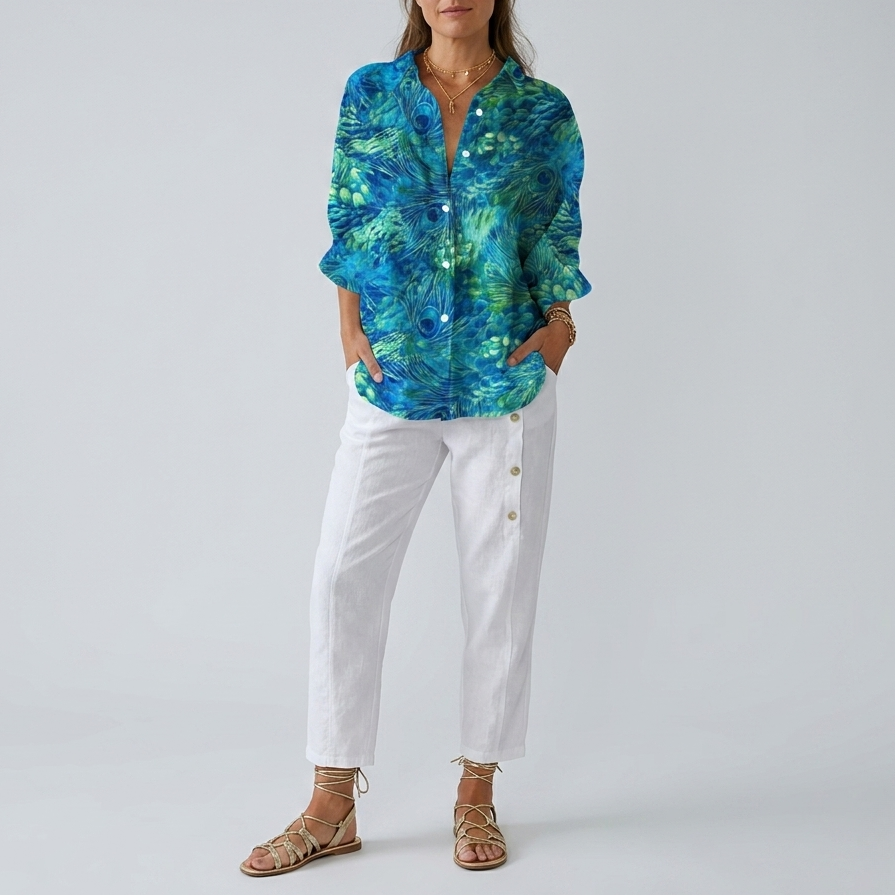 Florina | Peacock Print Button Blouse