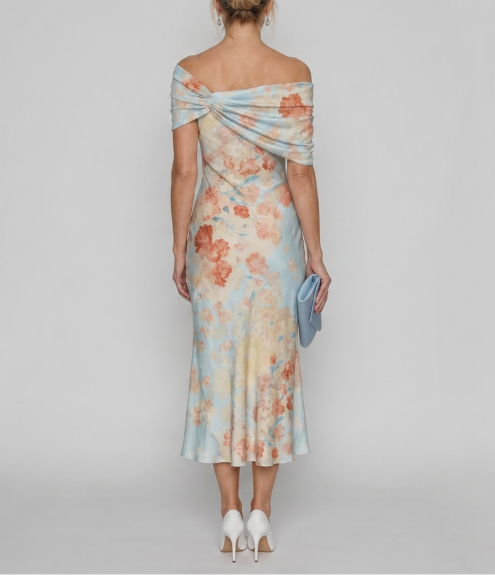 Imore | Soft Floral Off Shoulder Fitted Midi Dress