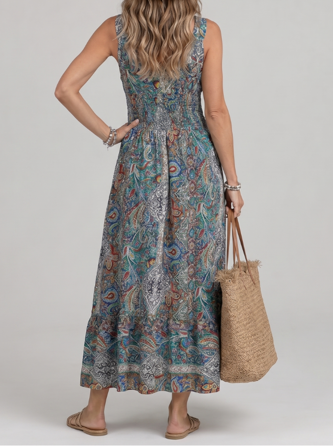 Marisela | Sleeveless Paisley Print Midi Dress
