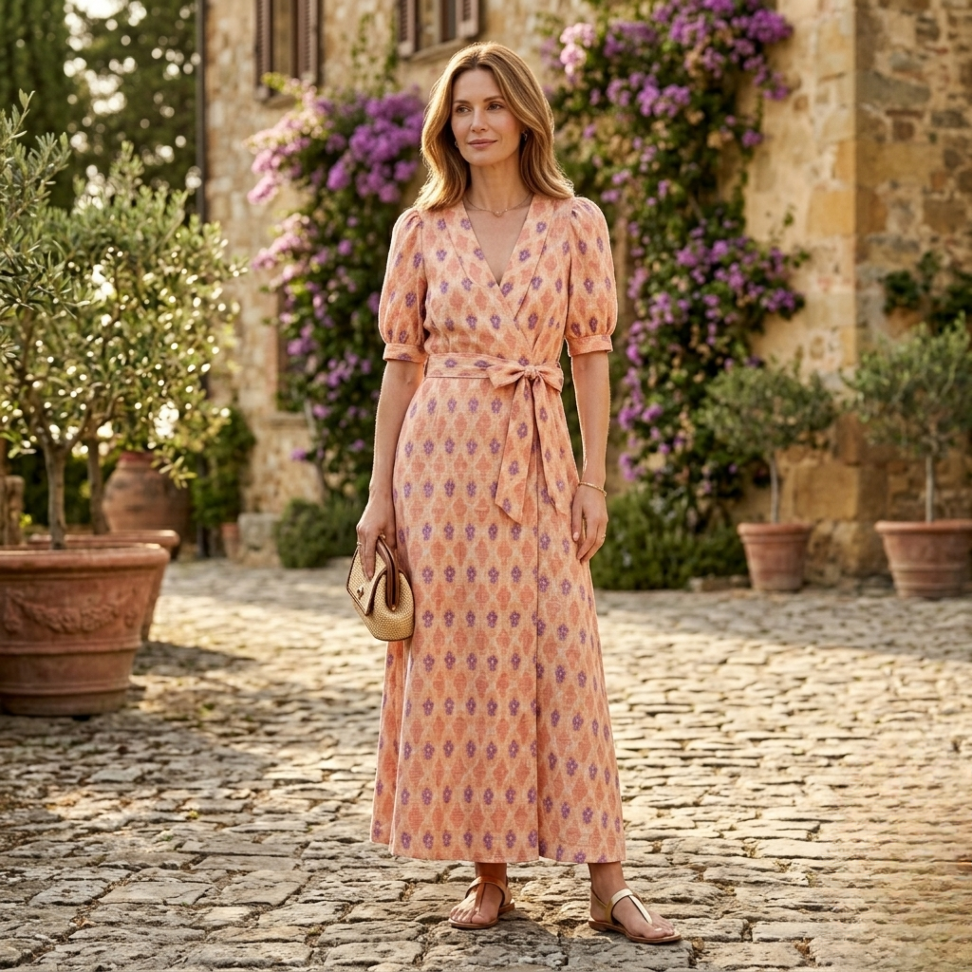 Elane | Printed Wrap Blouse And Flared Pants Set