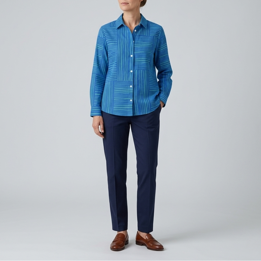 Feline | Azure Striped Button Blouse