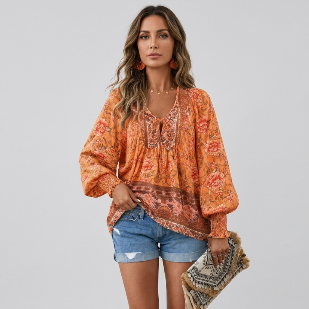 Audry | Floral Ruffle Cuff Blouse