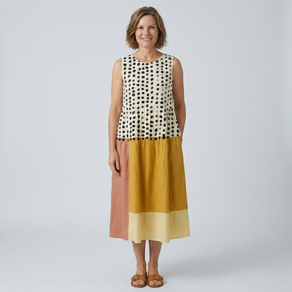 Leah | Polka Colorblock Midi Dress
