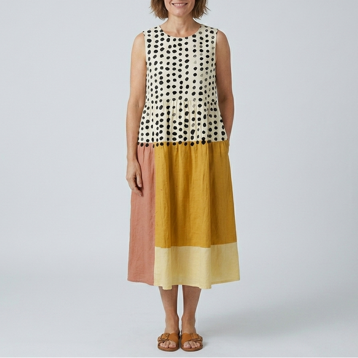 Leah | Polka Colorblock Midi Dress