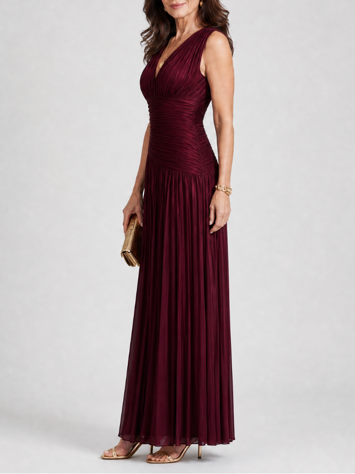 Lemar | Sleeveless Pleated V Neck Midi Dress