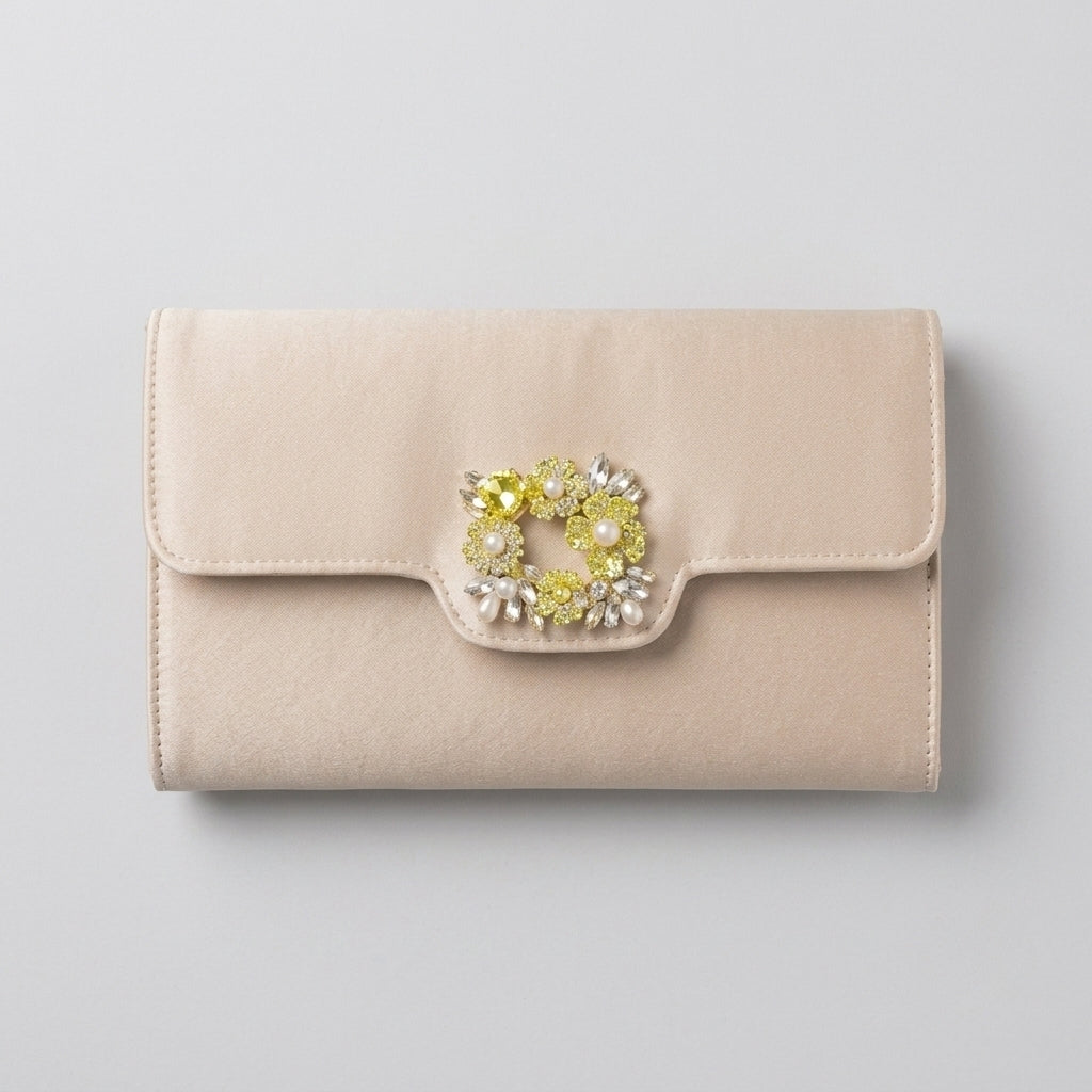 Evadne | Crystal Buckle Satin Envelope Clutch Bag