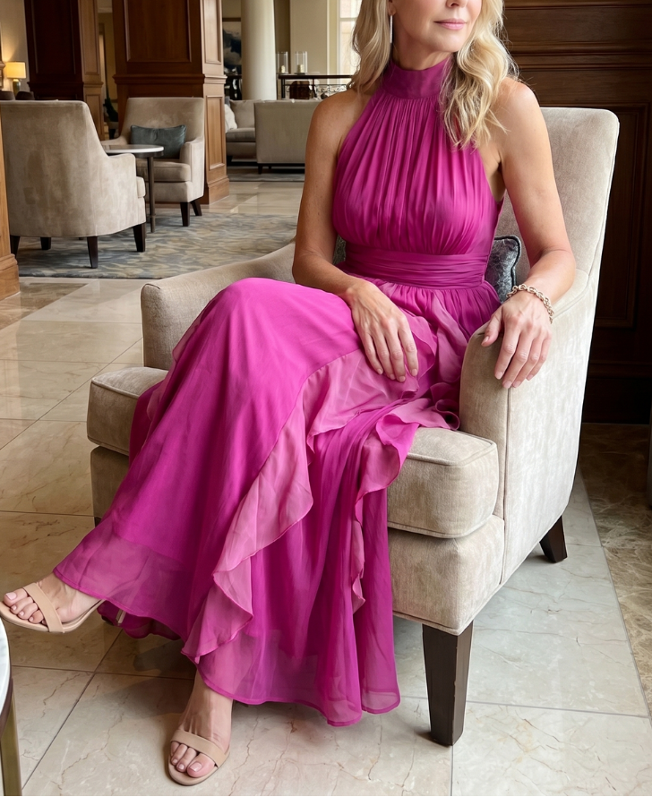 Orea | High Neck Gathered Ruffle Layers Maxi Dress
