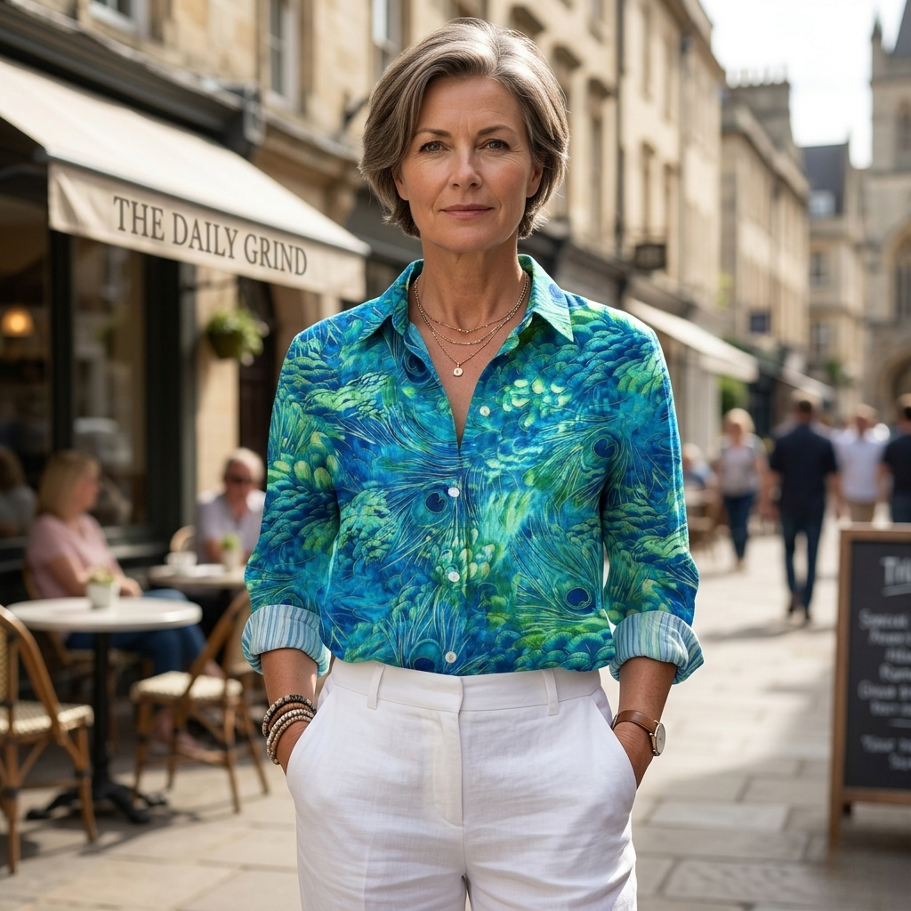 Florina | Peacock Print Button Blouse