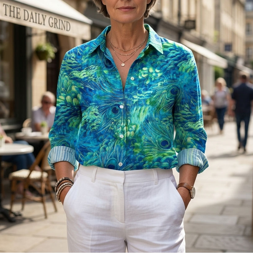 Florina | Peacock Print Button Blouse