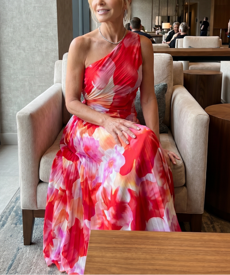 Taya | One Shoulder Pleated Bodice Midi Dress