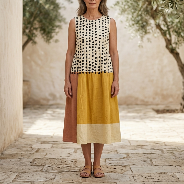 Leah | Polka Colorblock Midi Dress