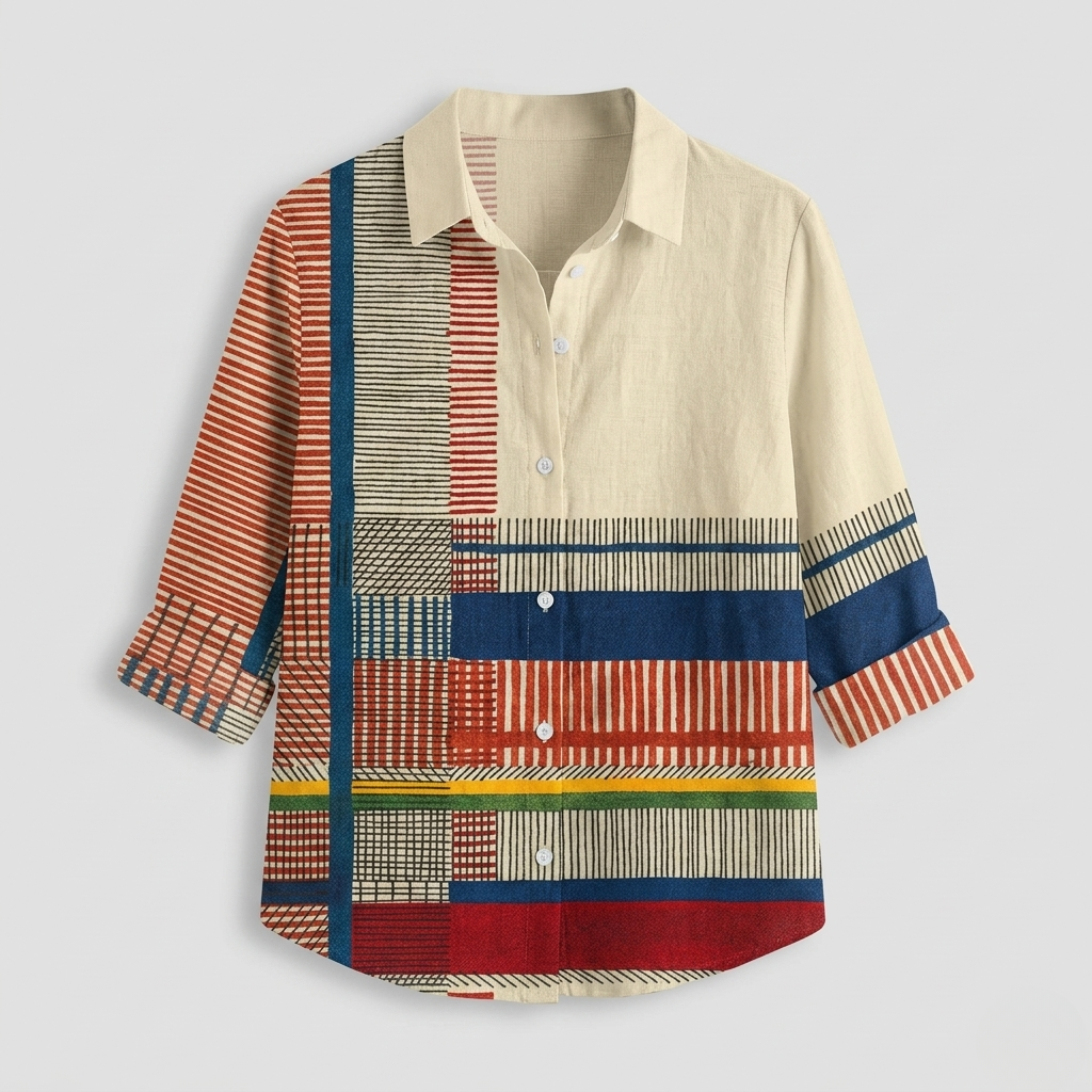 Freyja | Colorblock Striped Button Blouse