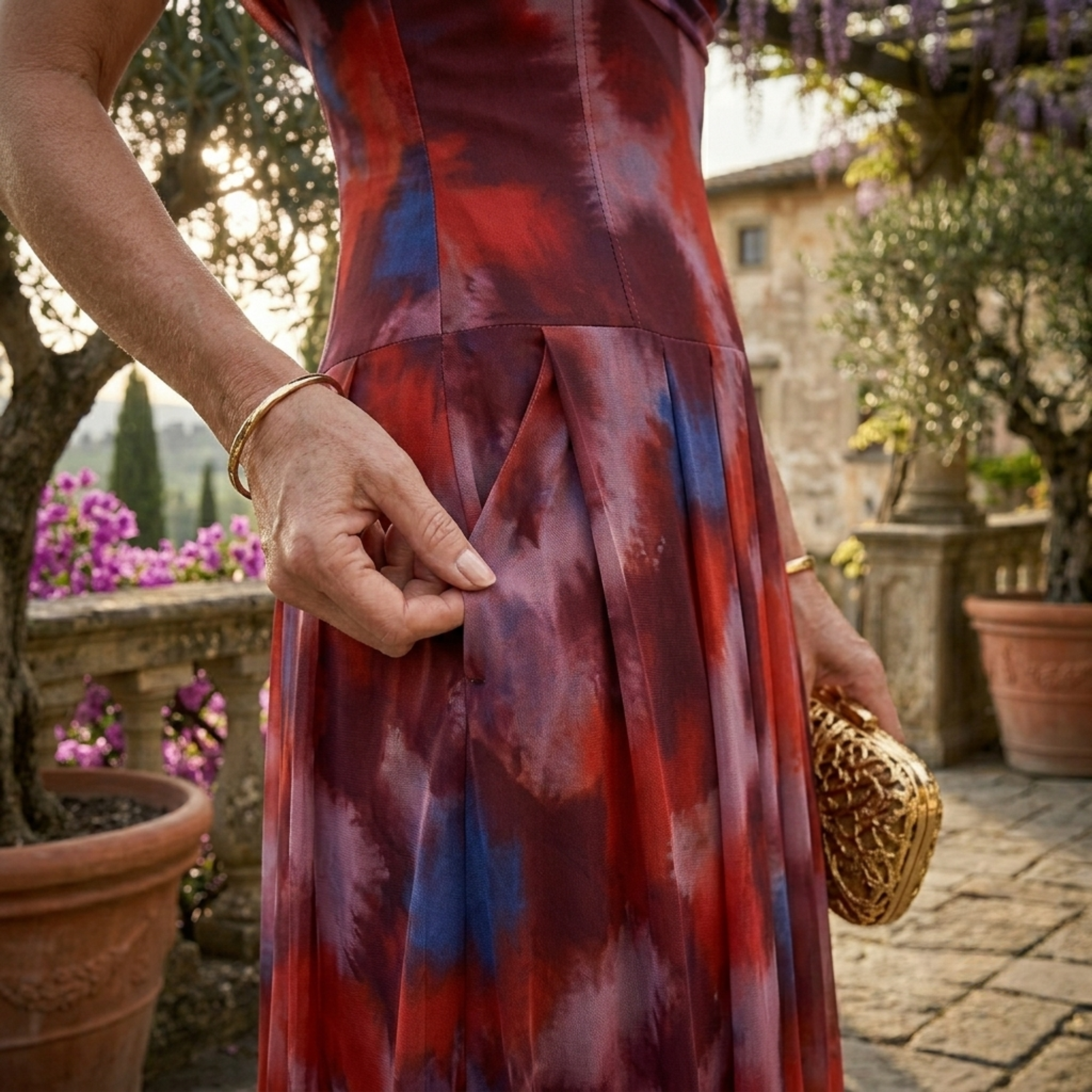Violla | Off Shoulder Watercolor Print Flowing Midi Dress