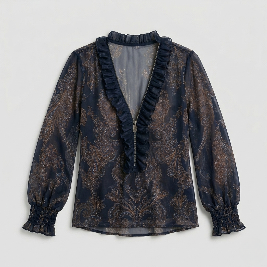 Elise | Boho Paisley Ruffle V-Neck Blouse