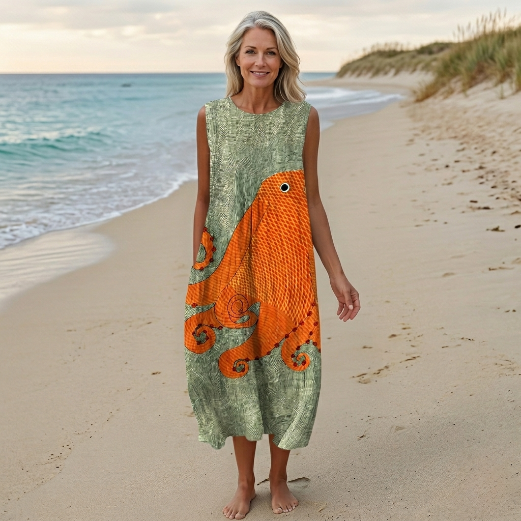 Tess | Oceanic Print Midi Dress