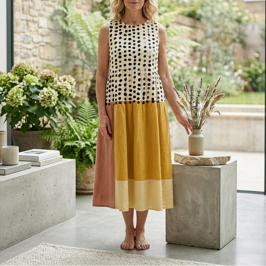 Leah | Polka Colorblock Midi Dress