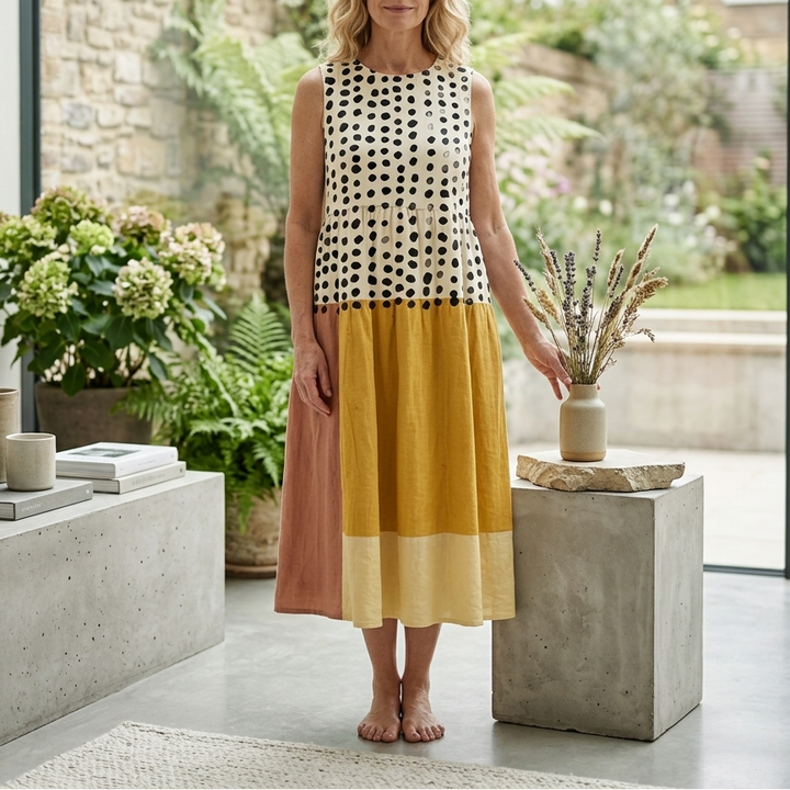 Leah | Polka Colorblock Midi Dress