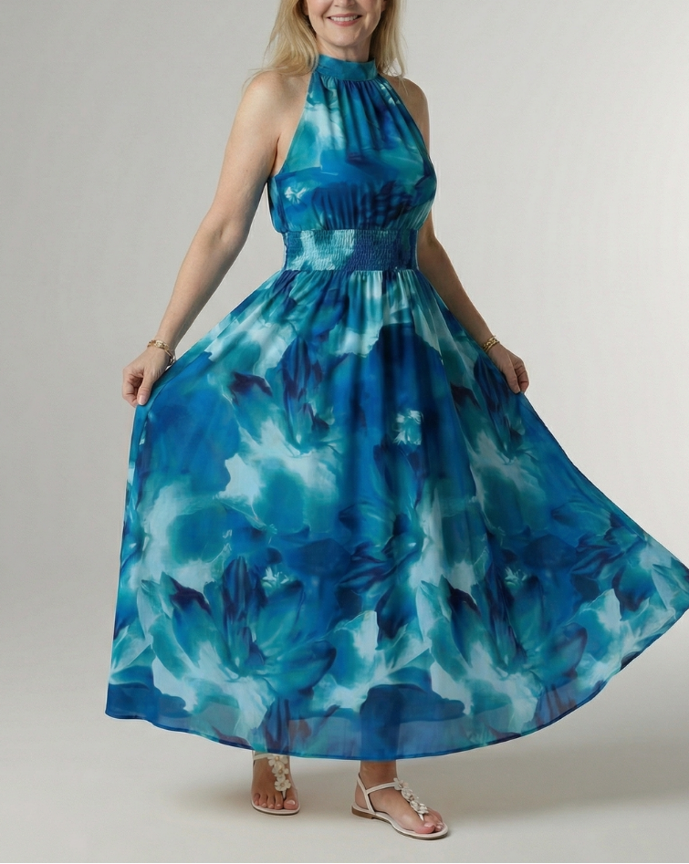 Sylin | Gathered Halter Midi Dress