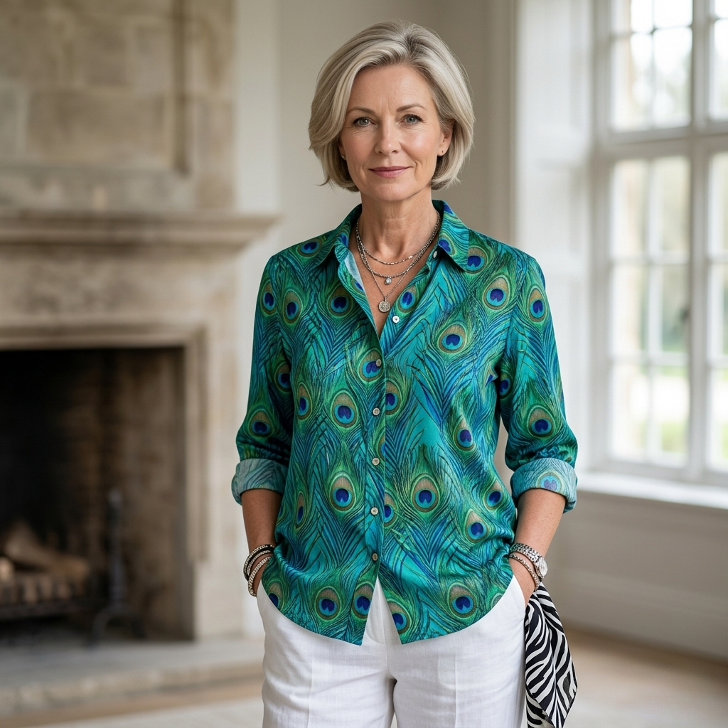 Florina | Peacock Print Button Blouse