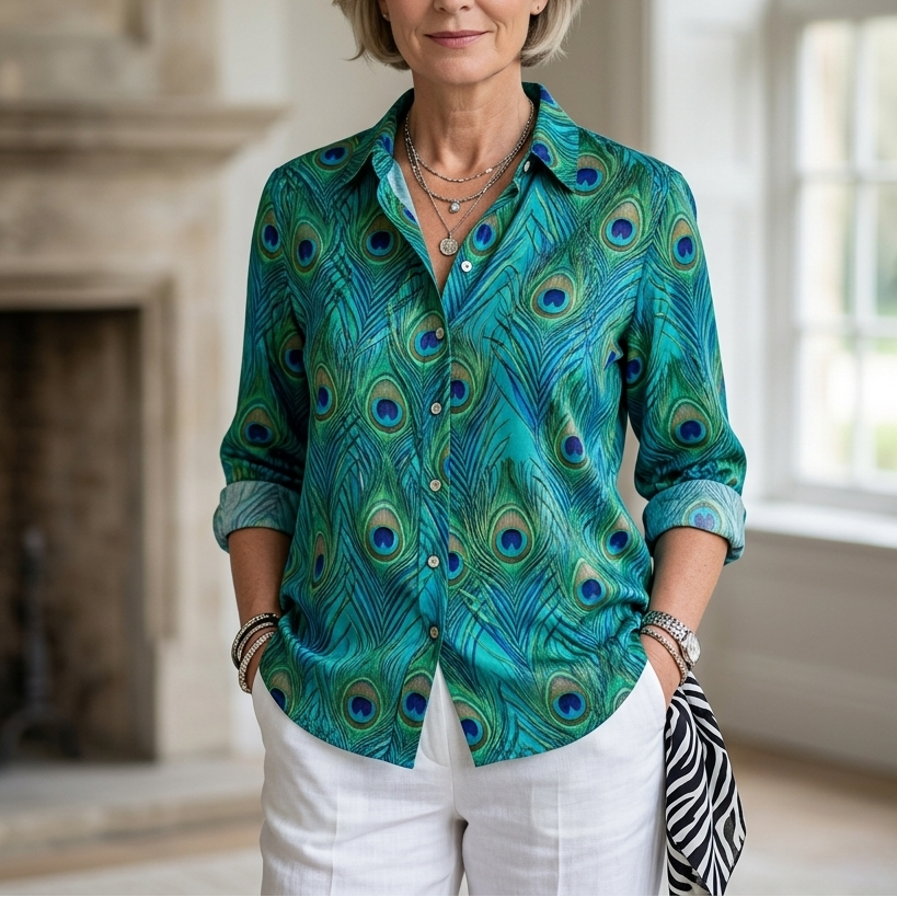 Florina | Peacock Print Button Blouse