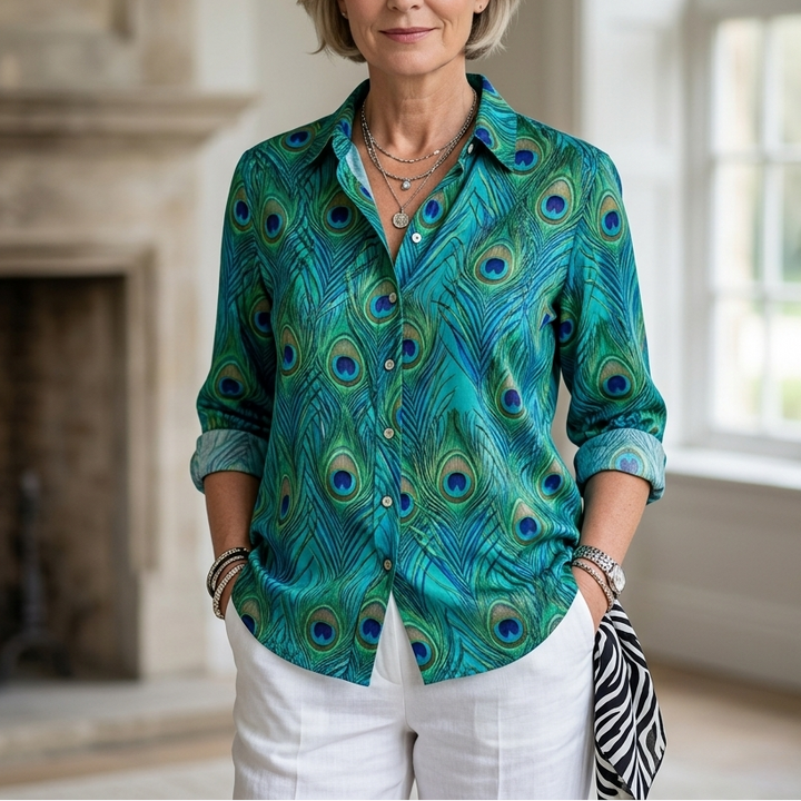 Florina | Peacock Print Button Blouse