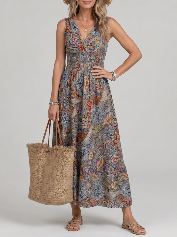 Marisela | Sleeveless Paisley Print Midi Dress