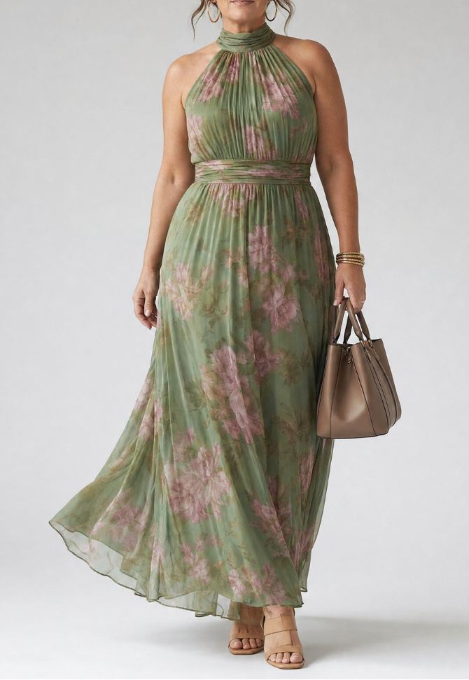 Mirelle | Gathered Halter Midi Dress