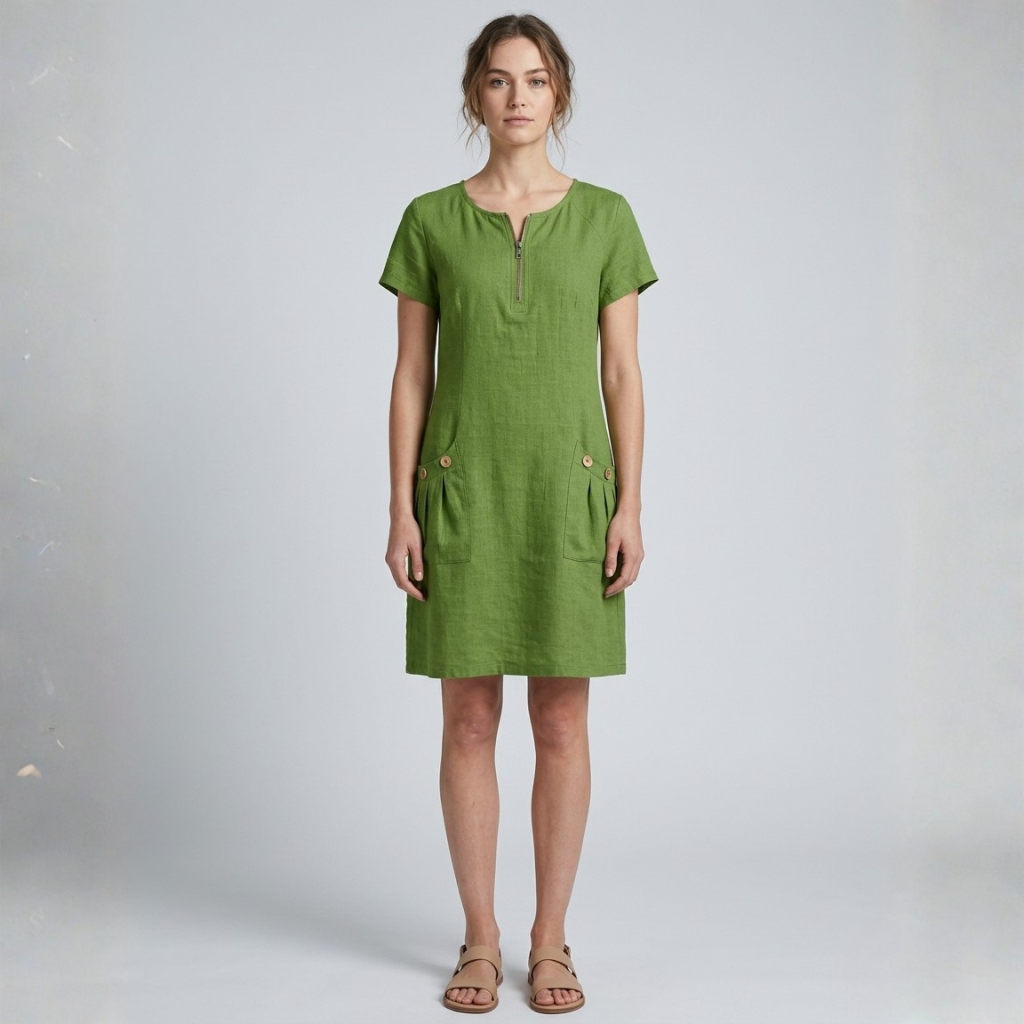 Lina | Cotton Linen Midi Dress