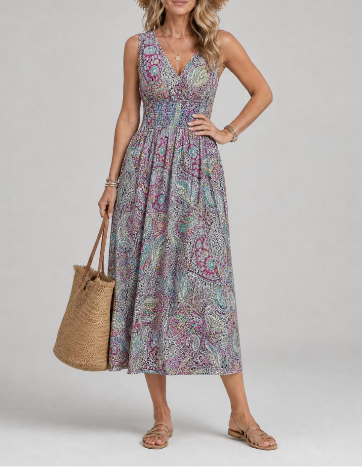 Marisela | Sleeveless Paisley Print Midi Dress