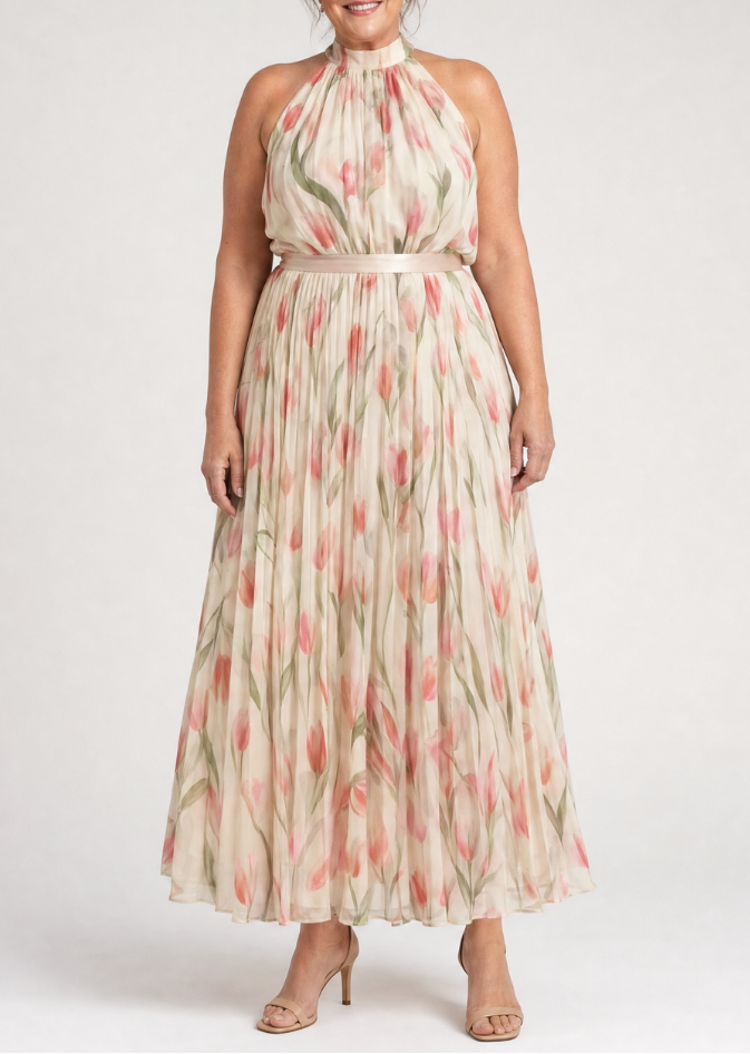 Aurelle | Halter Neck Floral Midi Dress