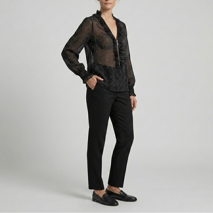 Elise | Boho Paisley Ruffle V-Neck Blouse