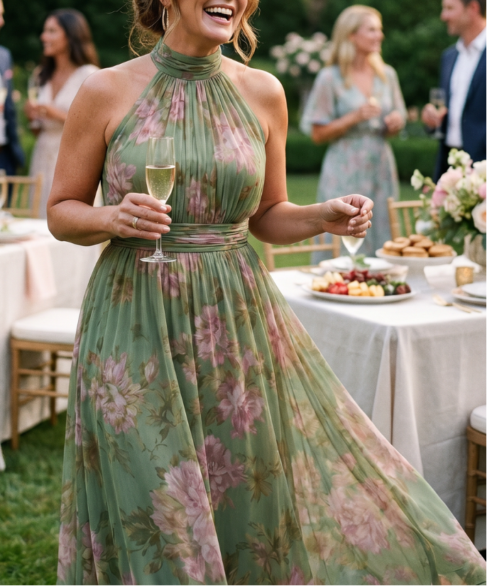 Mirelle | Gathered Halter Midi Dress