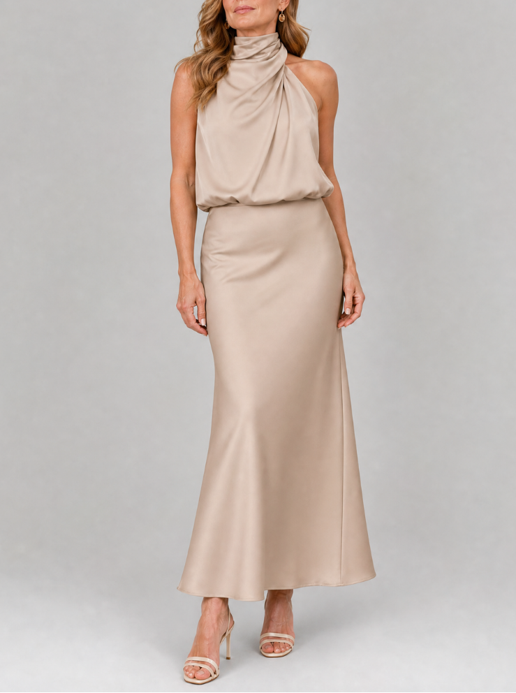 Nopal | Sleeveless Draped Neck Midi Dress