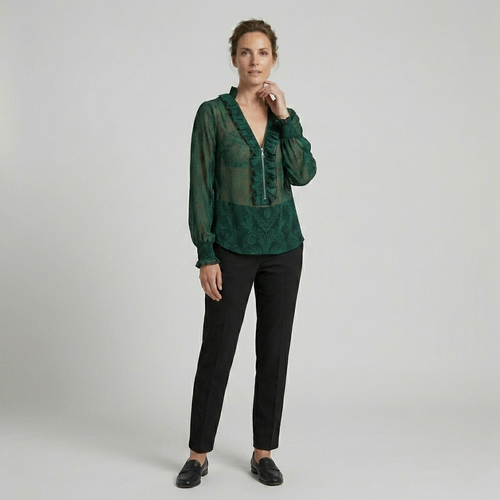 Elise | Boho Paisley Ruffle V-Neck Blouse
