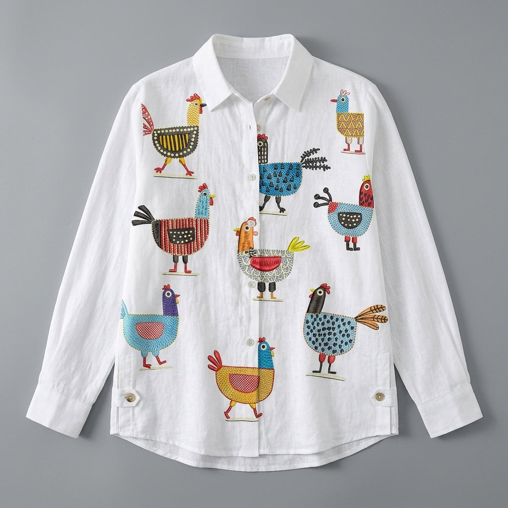 Ingrid | Playful Hen Button Blouse