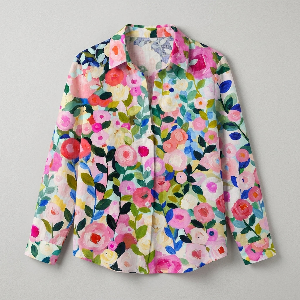 Frida | Artistic Floral V-Neck Blouse